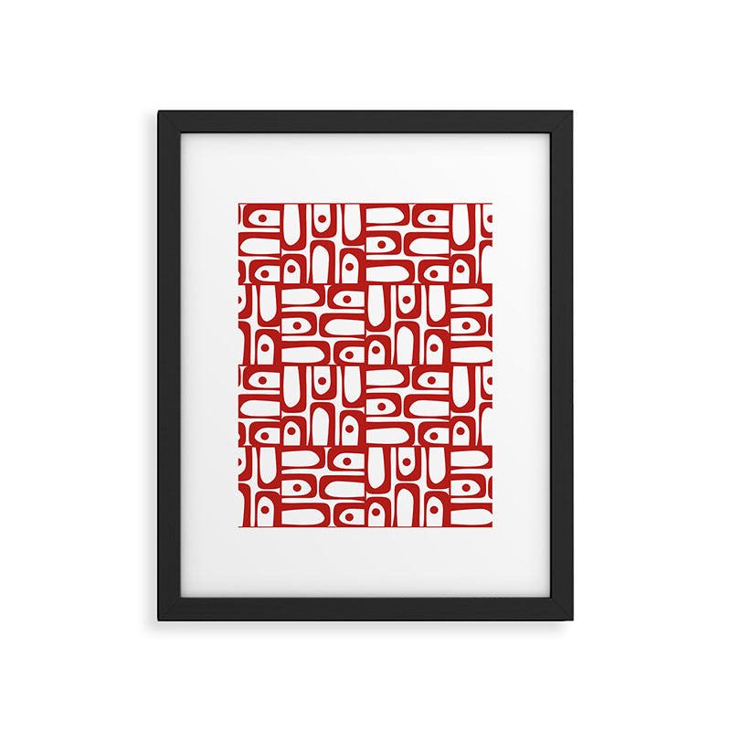 Mid Century Modern Piquet Abstract Multi Geometric Pattern in Red and White Framed Art Print Gallery Image 6