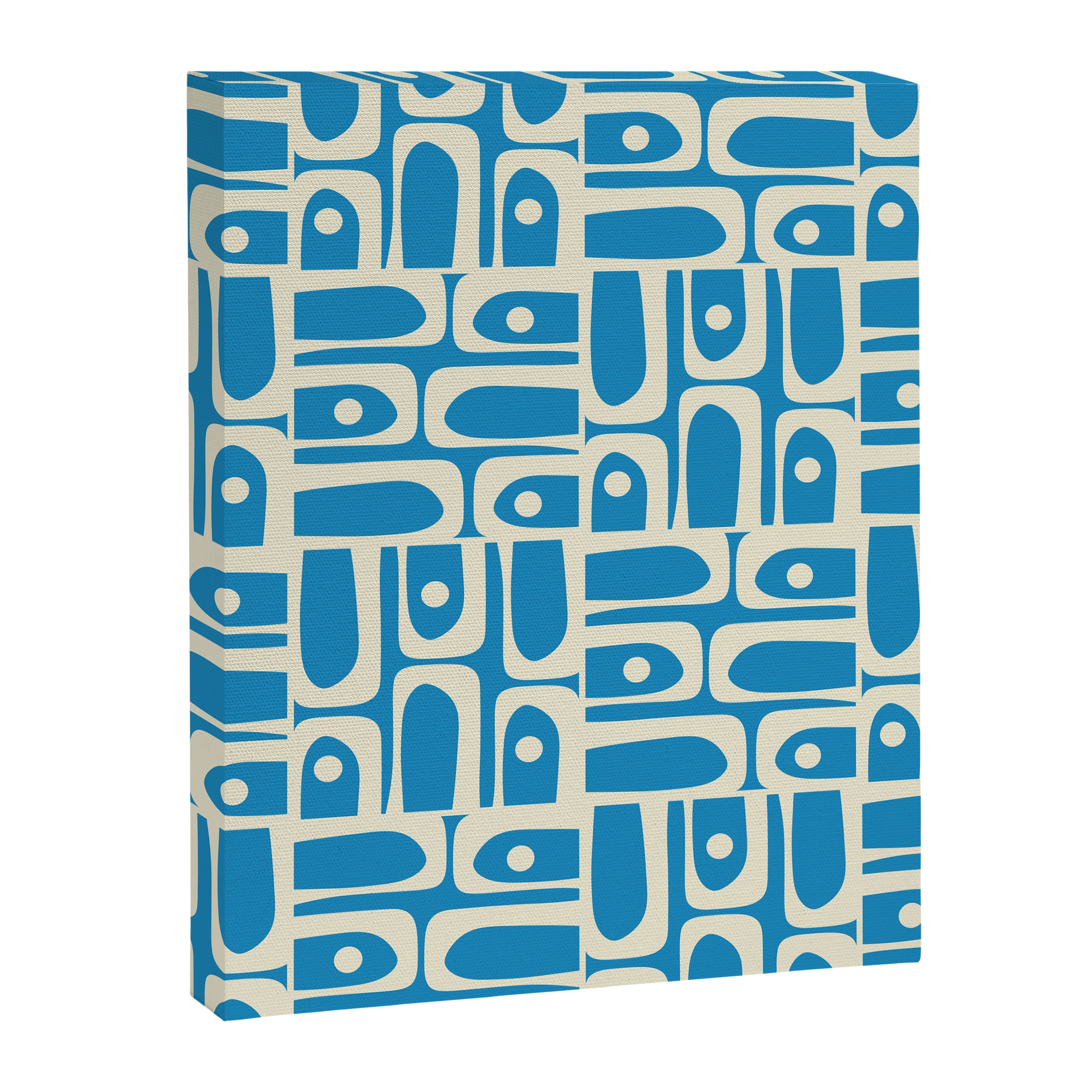 Mid Century Modern Piquet Abstract Multi Geometric Pattern in Retro Contemporary Blue and Cream Canvas Print Gallery Image 8