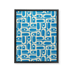 Mid Century Modern Piquet Abstract Multi Geometric Pattern in Retro Contemporary Blue and Cream Framed Canvas Print Gallery Image 8