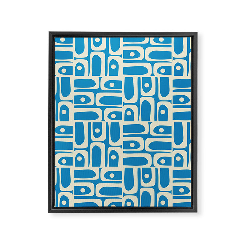 Mid Century Modern Piquet Abstract Multi Geometric Pattern in Retro Contemporary Blue and Cream Framed Canvas Print Gallery Image 8