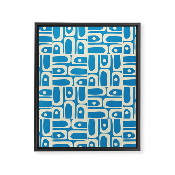 Mid Century Modern Piquet Abstract Multi Geometric Pattern in Retro Contemporary Blue and Cream Framed Canvas Print Gallery Image 1