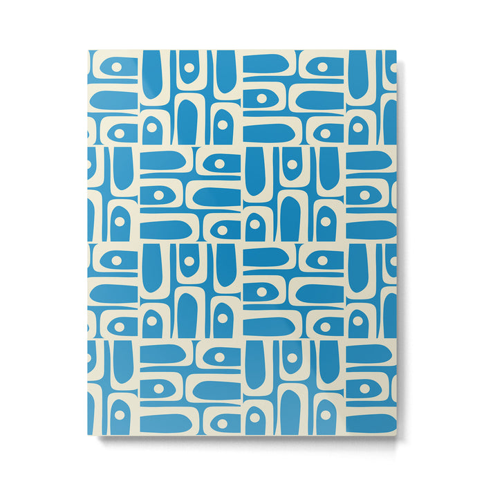 Mid Century Modern Piquet Abstract Multi Geometric Pattern in Retro Contemporary Blue and Cream Metal Print Gallery Image 1
