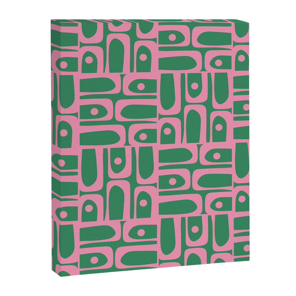 Mid Century Modern Piquet Abstract Multi Geometric Pattern in Retro Pink and Green Canvas Print Gallery Image 8