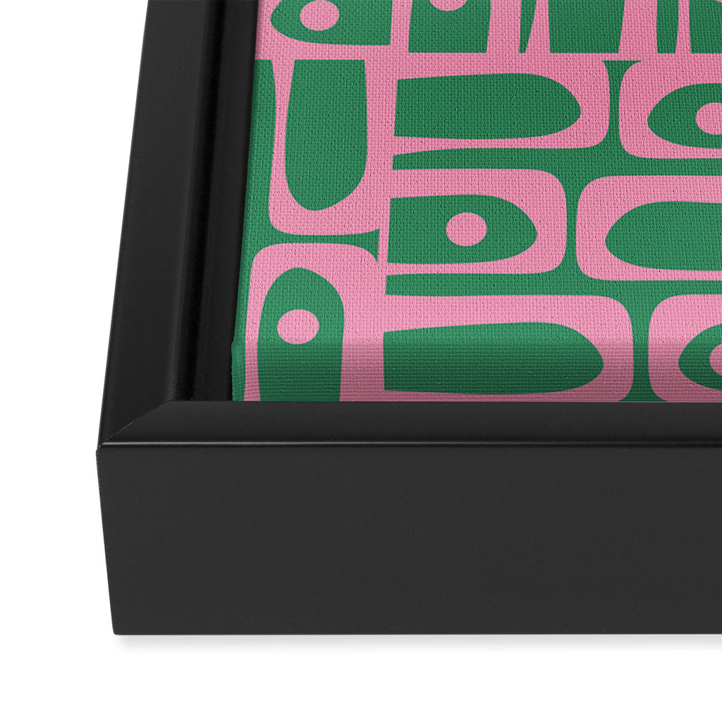 Mid Century Modern Piquet Abstract Multi Geometric Pattern in Retro Pink and Green Framed Canvas Print Gallery Image 3