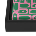 Mid Century Modern Piquet Abstract Multi Geometric Pattern in Retro Pink and Green Framed Canvas Print Gallery Image 3