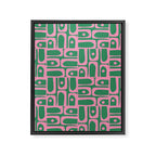Mid Century Modern Piquet Abstract Multi Geometric Pattern in Retro Pink and Green Framed Canvas Print Gallery Image 8