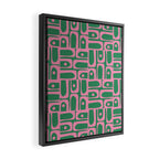 Mid Century Modern Piquet Abstract Multi Geometric Pattern in Retro Pink and Green Framed Canvas Print Gallery Image 2