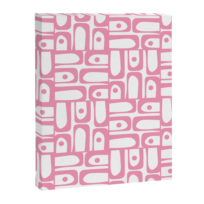 Mid Century Modern Piquet Abstract Multi Geometric Pattern in Retro Pink and White Canvas Print Gallery Image 1