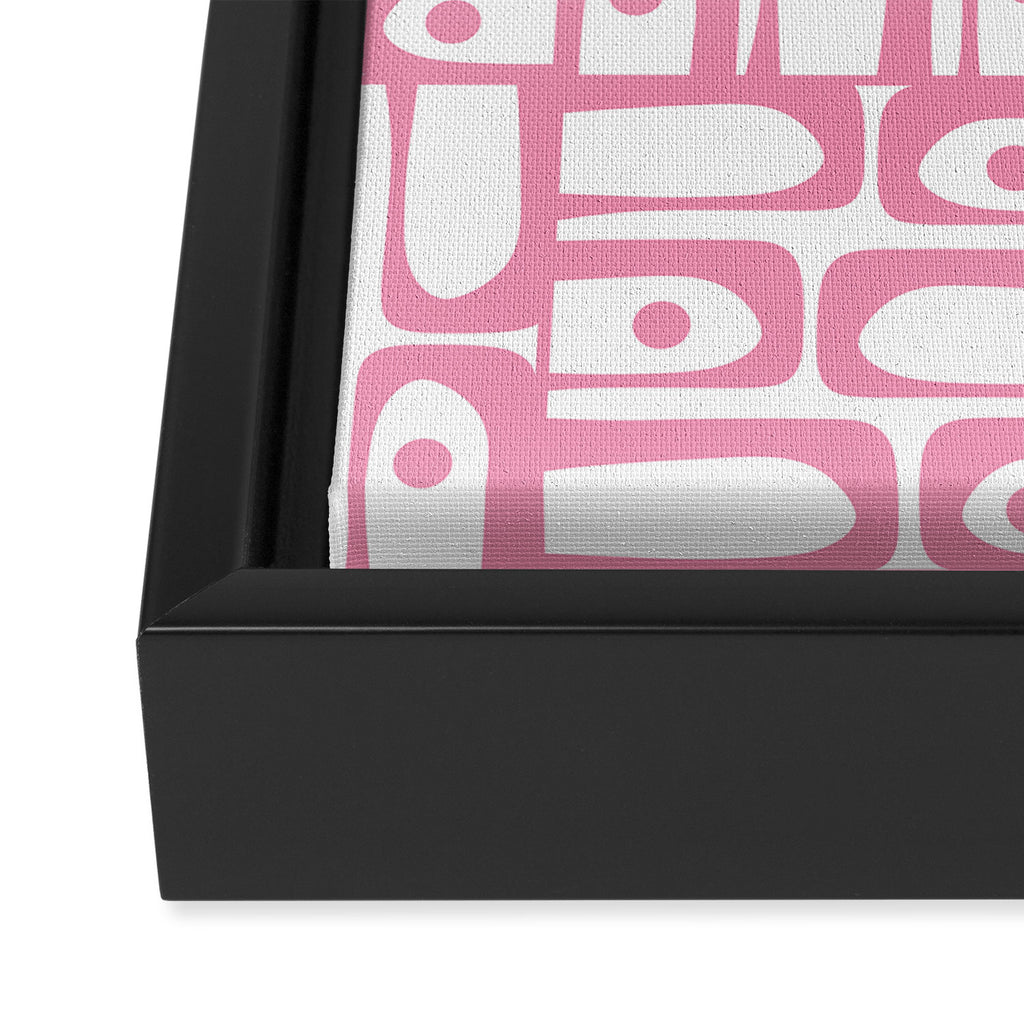 Mid Century Modern Piquet Abstract Multi Geometric Pattern in Retro Pink and White Framed Canvas Print Gallery Image 3