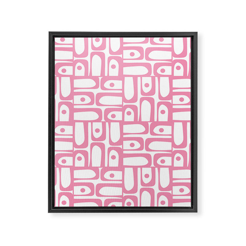 Mid Century Modern Piquet Abstract Multi Geometric Pattern in Retro Pink and White Framed Canvas Print Gallery Image 8