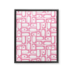 Mid Century Modern Piquet Abstract Multi Geometric Pattern in Retro Pink and White Framed Canvas Print Gallery Image 8