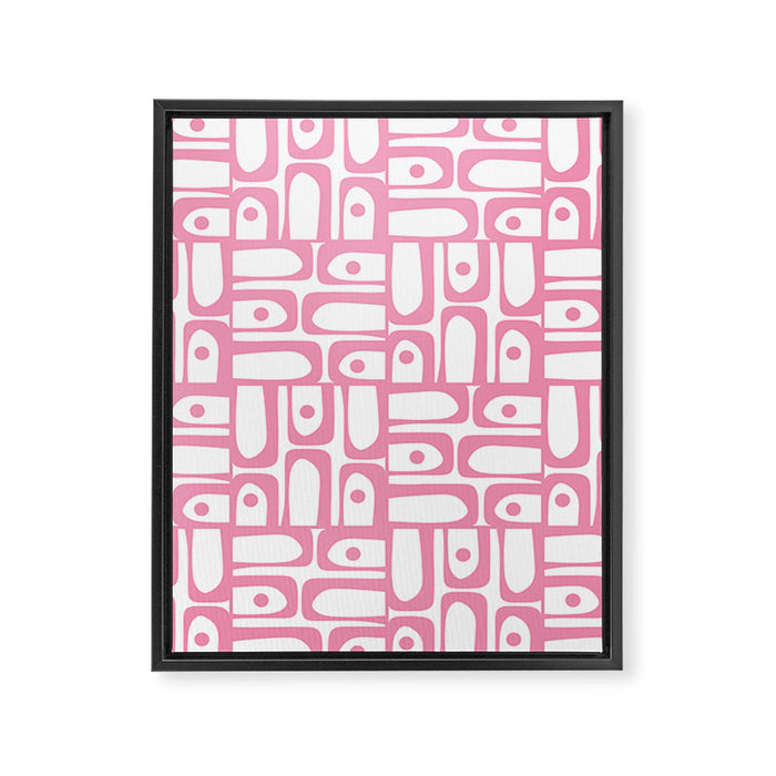 Mid Century Modern Piquet Abstract Multi Geometric Pattern in Retro Pink and White Framed Canvas Print Gallery Image 1