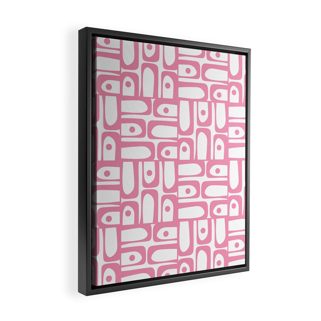 Mid Century Modern Piquet Abstract Multi Geometric Pattern in Retro Pink and White Framed Canvas Print Gallery Image 2