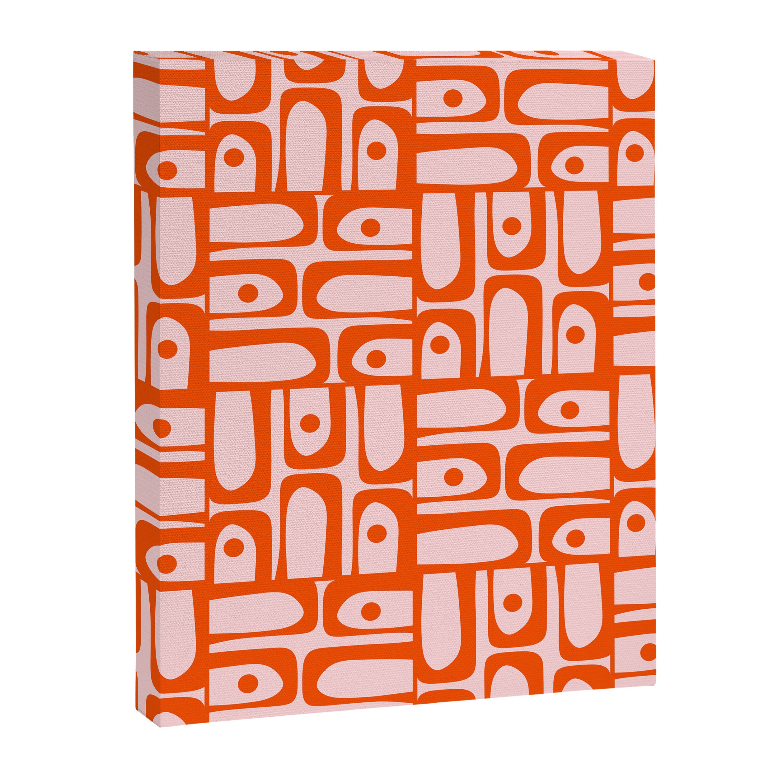 Mid Century Modern Piquet Abstract Multi Geometric Pattern in Tangerine Orange and Light Pink Canvas Print Gallery Image 8