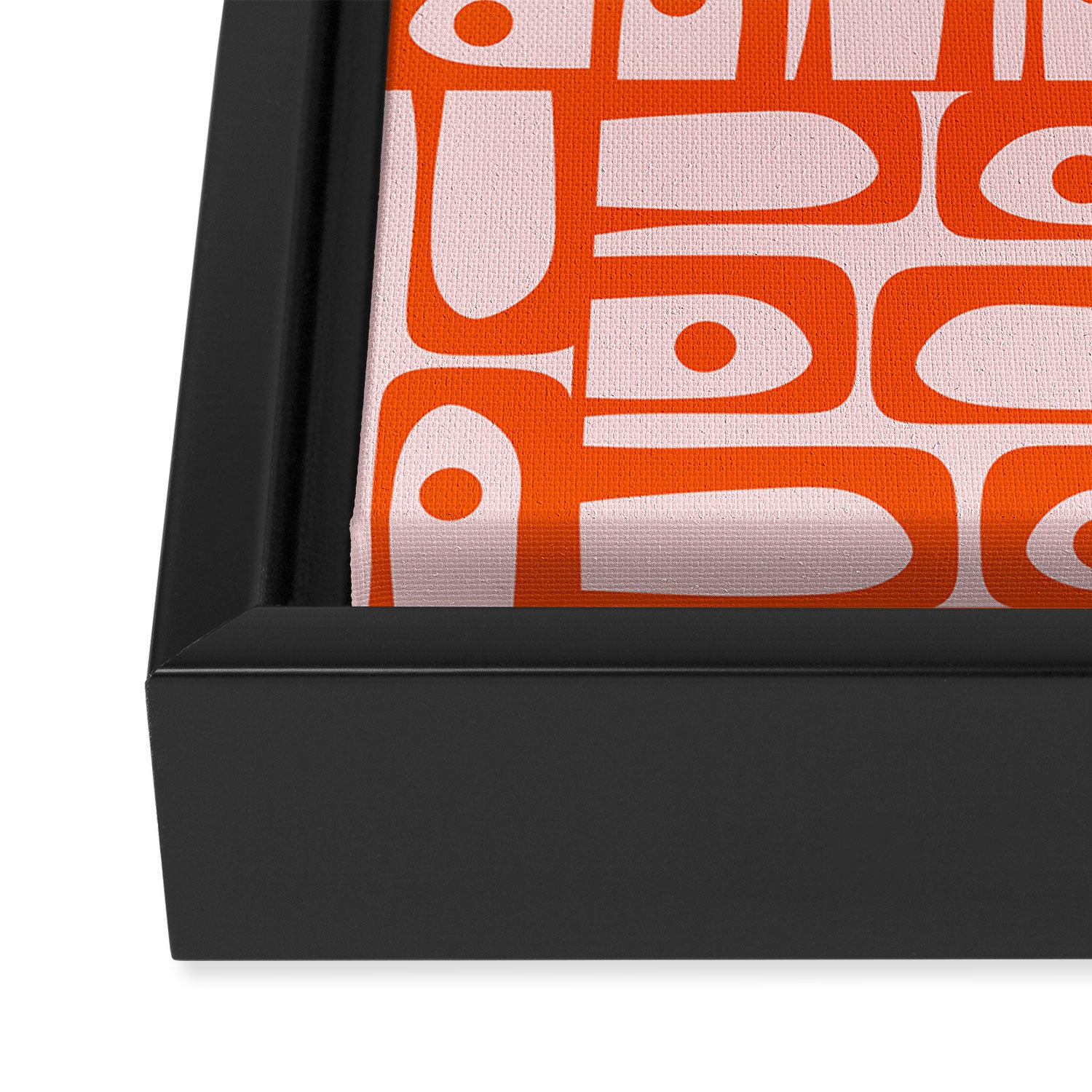 Mid Century Modern Piquet Abstract Multi Geometric Pattern in Tangerine Orange and Light Pink Framed Canvas Print Gallery Image 3