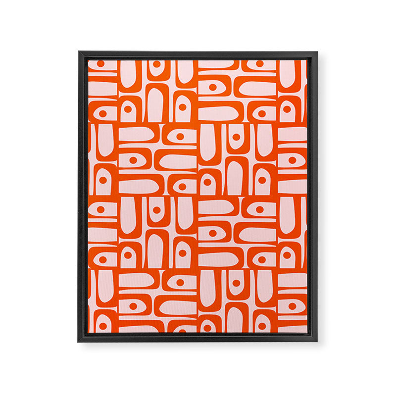 Mid Century Modern Piquet Abstract Multi Geometric Pattern in Tangerine Orange and Light Pink Framed Canvas Print Gallery Image 8