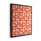 Mid Century Modern Piquet Abstract Multi Geometric Pattern in Tangerine Orange and Light Pink Framed Canvas Print Gallery Image 2