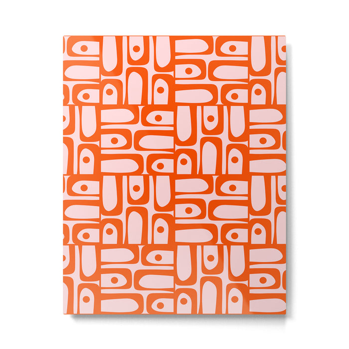 Mid Century Modern Piquet Abstract Multi Geometric Pattern in Tangerine Orange and Light Pink Metal Print Gallery Image 1