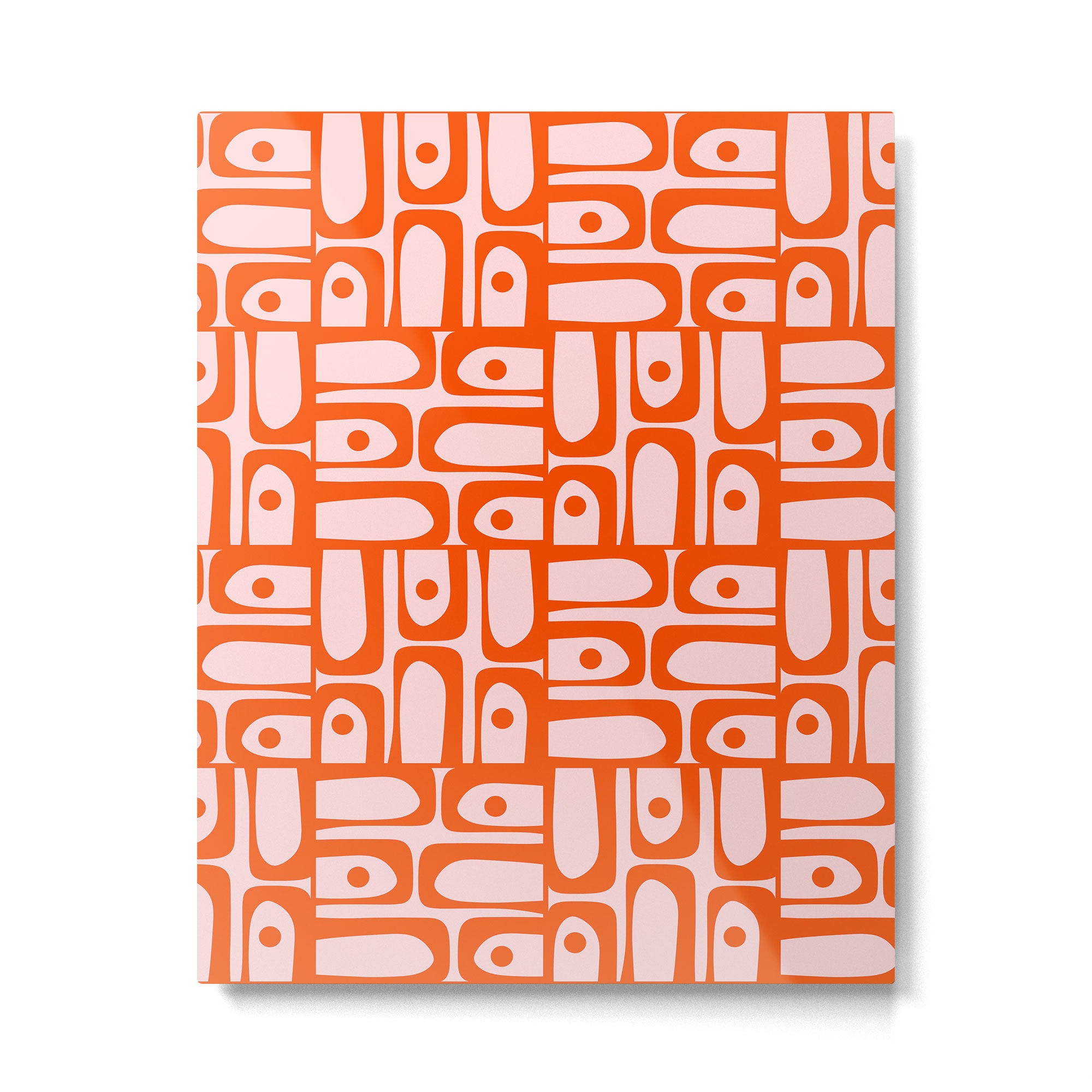 Mid Century Modern Piquet Abstract Multi Geometric Pattern in Tangerine Orange and Light Pink Metal Print Gallery Image 6