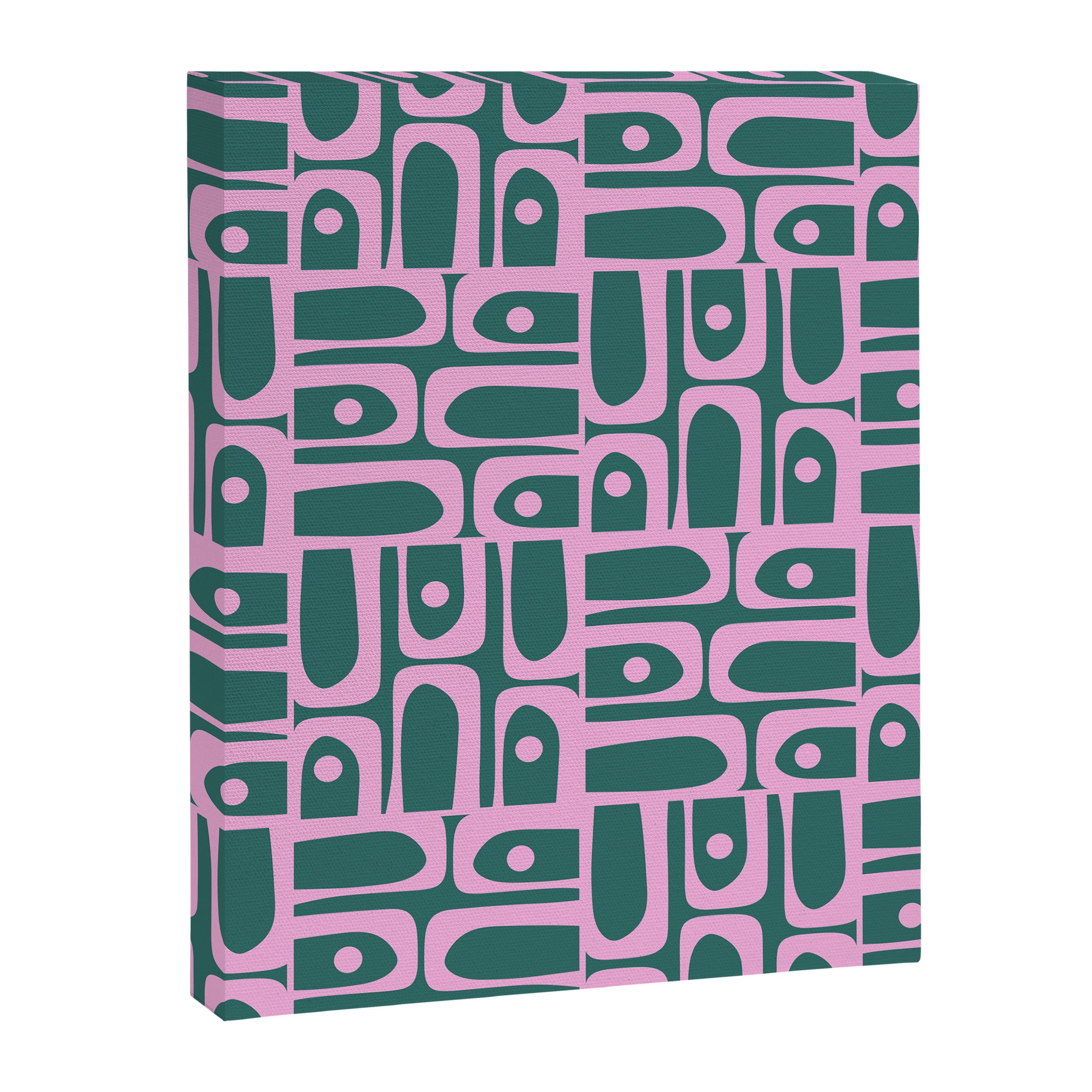 Mid Century Modern Piquet Abstract Multi Geometric Pattern in Teal Green and Pink Canvas Print Gallery Image 8