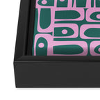 Mid Century Modern Piquet Abstract Multi Geometric Pattern in Teal Green and Pink Framed Canvas Print Gallery Image 3