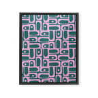 Mid Century Modern Piquet Abstract Multi Geometric Pattern in Teal Green and Pink Framed Canvas Print Gallery Image 8