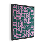 Mid Century Modern Piquet Abstract Multi Geometric Pattern in Teal Green and Pink Framed Canvas Print Gallery Image 2
