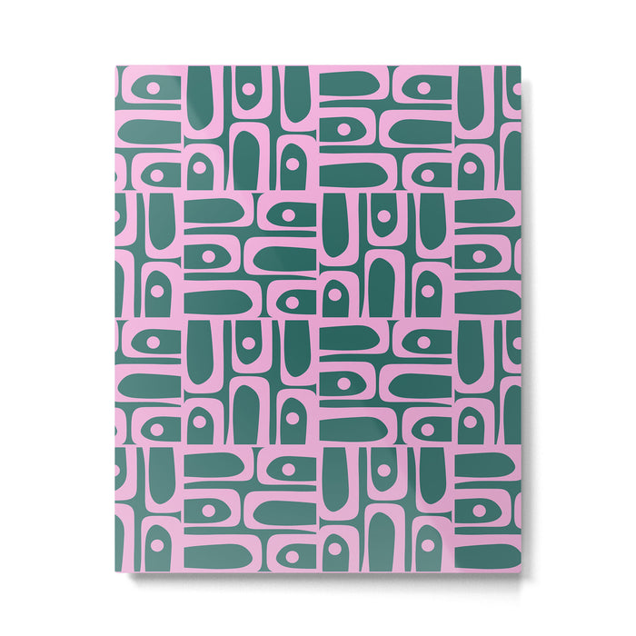 Mid Century Modern Piquet Abstract Multi Geometric Pattern in Teal Green and Pink Metal Print Gallery Image 1
