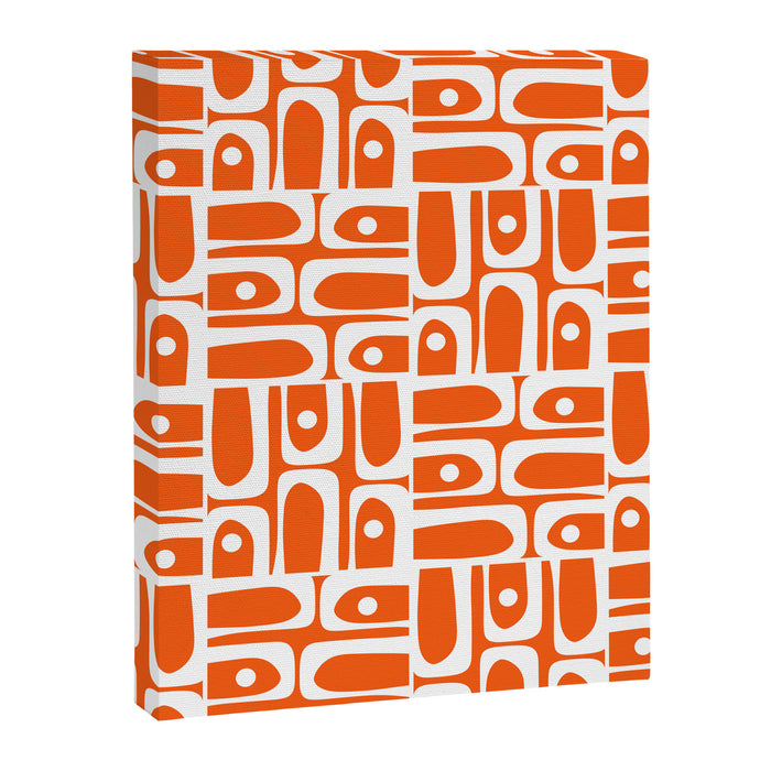 Mid Century Modern Piquet Abstract Multi Geometric Pattern Orange and White Canvas Print Gallery Image 1