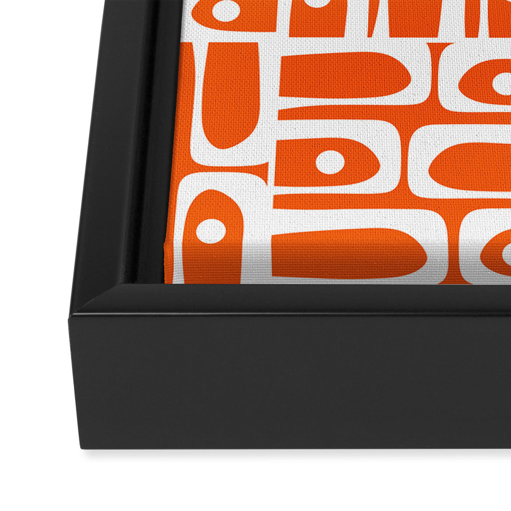 Mid Century Modern Piquet Abstract Multi Geometric Pattern Orange and White Framed Canvas Print Gallery Image 3