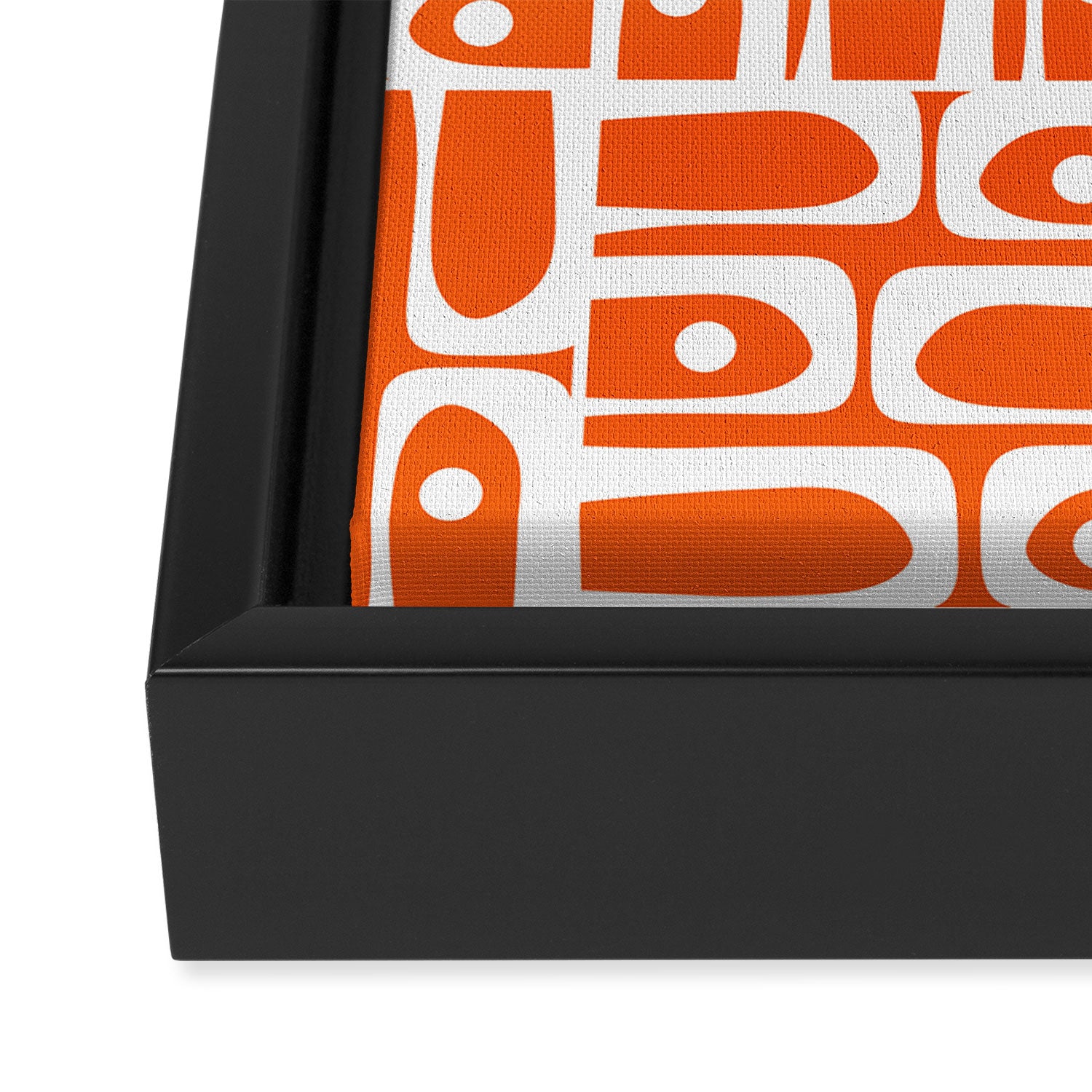 Mid Century Modern Piquet Abstract Multi Geometric Pattern Orange and White Framed Canvas Print Gallery Image 3