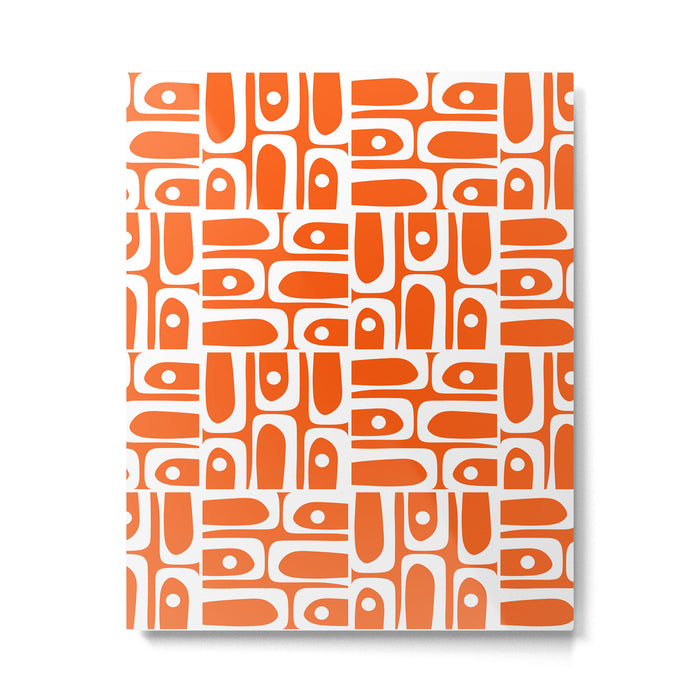 Mid Century Modern Piquet Abstract Multi Geometric Pattern Orange and White Metal Print Gallery Image 1