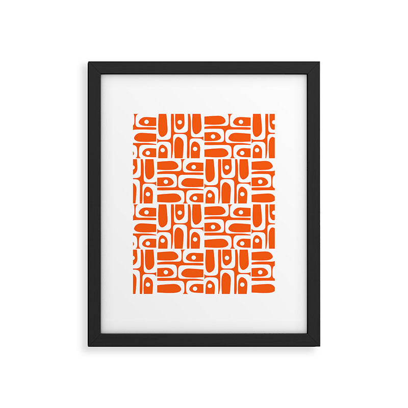 Mid Century Modern Piquet Abstract Multi Geometric Pattern Orange and White Framed Art Print Gallery Image 6