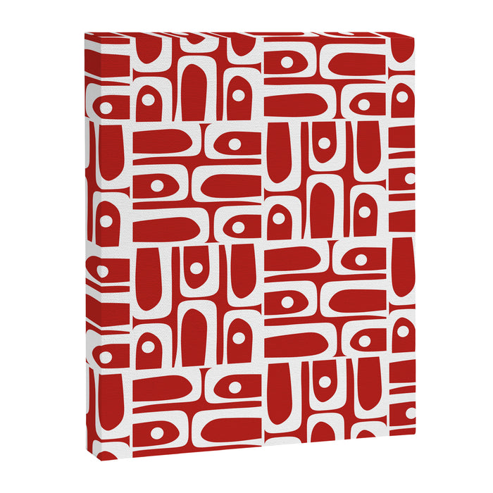 Mid Century Modern Piquet Abstract Multi Geometric Red and White Pattern Canvas Print Gallery Image 1