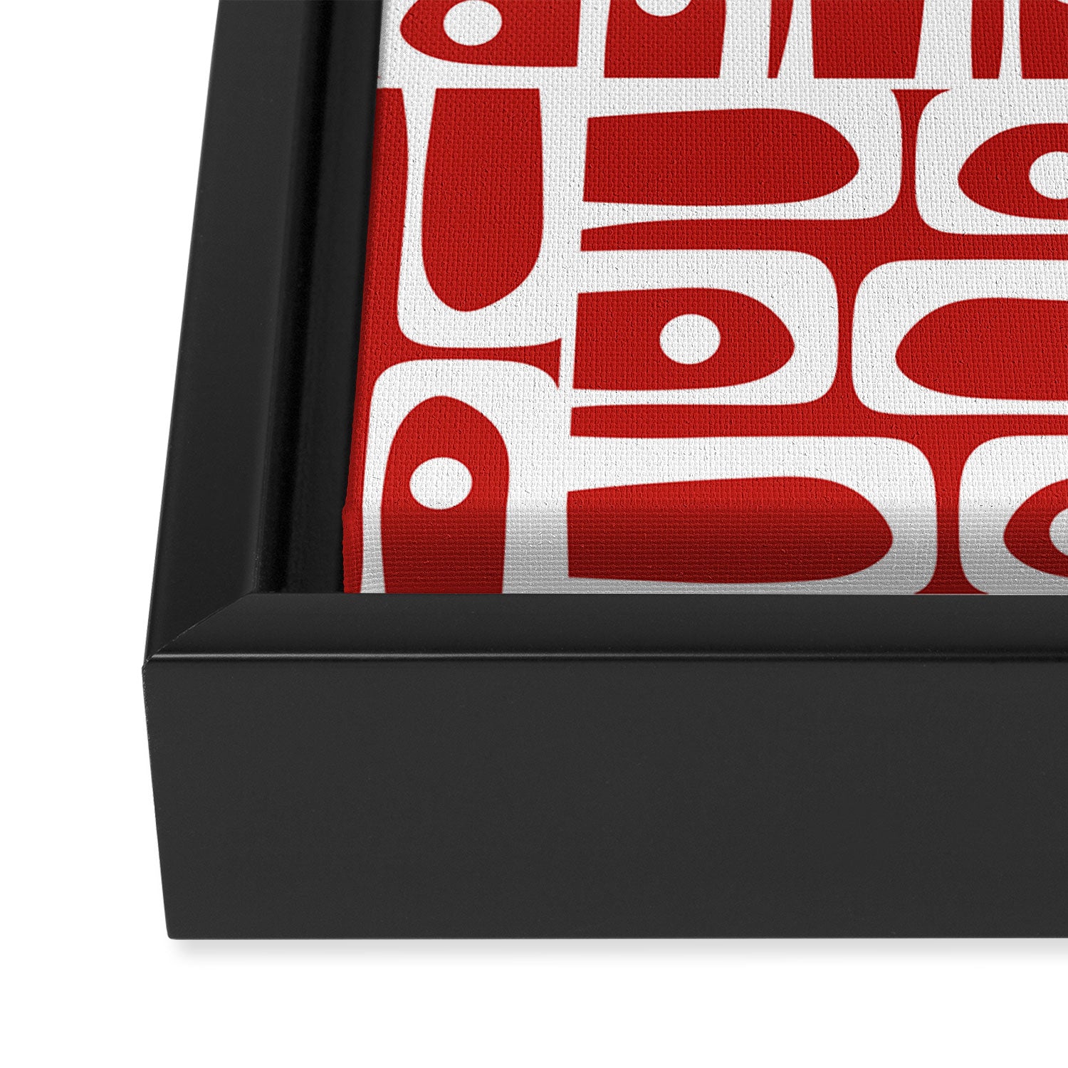 Mid Century Modern Piquet Abstract Multi Geometric Red and White Pattern Framed Canvas Print Gallery Image 3
