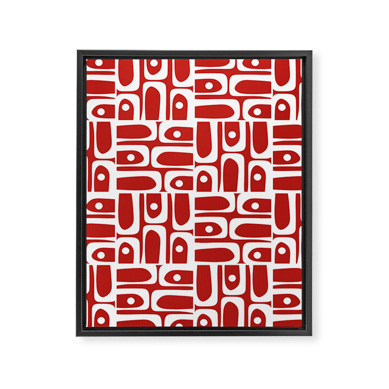Mid Century Modern Piquet Abstract Multi Geometric Red and White Pattern Framed Canvas Print Gallery Image 8