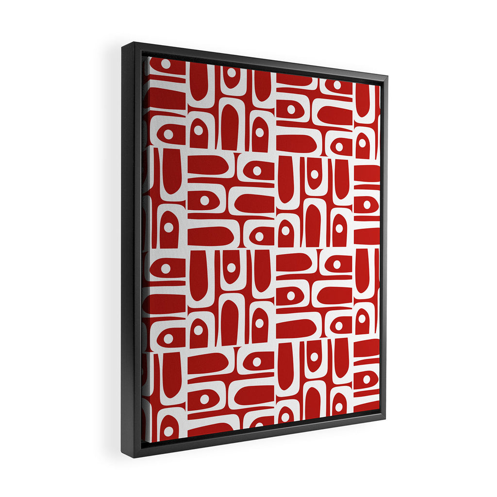 Mid Century Modern Piquet Abstract Multi Geometric Red and White Pattern Framed Canvas Print Gallery Image 2