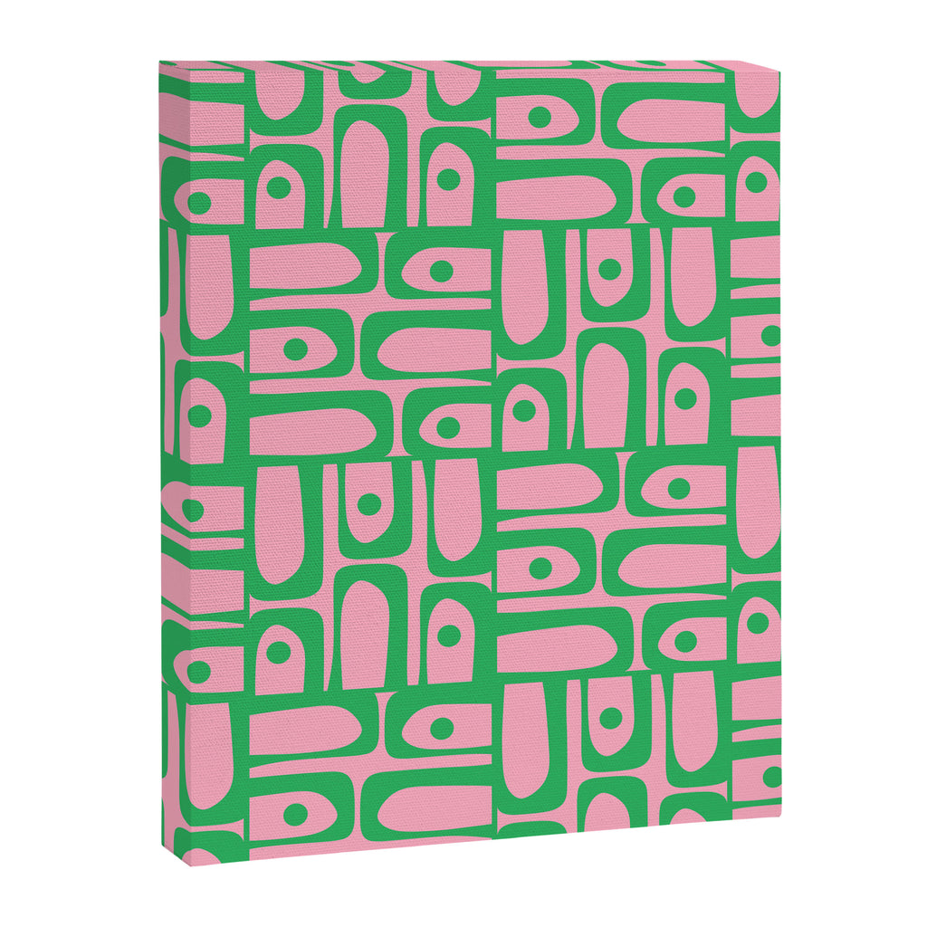 Mid Century Modern Piquet Abstract Multi Geometric Spring Green and Pink Pattern Canvas Print Gallery Image 8