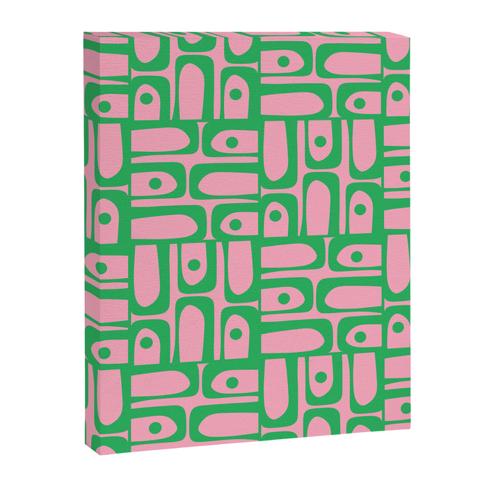 Mid Century Modern Piquet Abstract Multi Geometric Spring Green and Pink Pattern Canvas Print Gallery Image 1