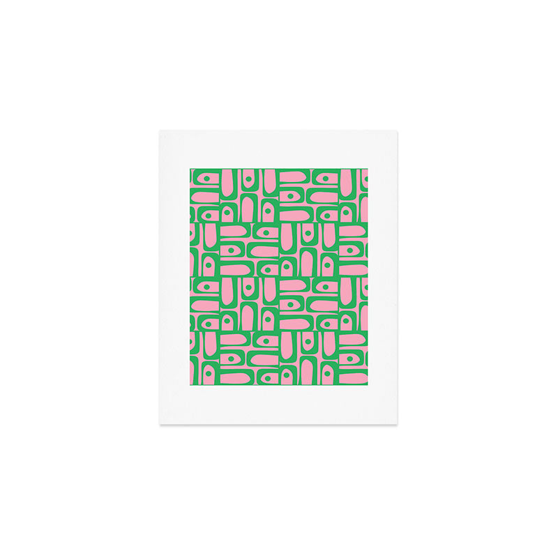 Mid Century Modern Piquet Abstract Multi Geometric Spring Green and Pink Pattern Art Print Gallery Image 1