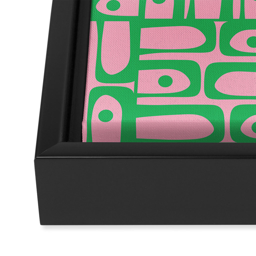 Mid Century Modern Piquet Abstract Multi Geometric Spring Green and Pink Pattern Framed Canvas Print Gallery Image 3