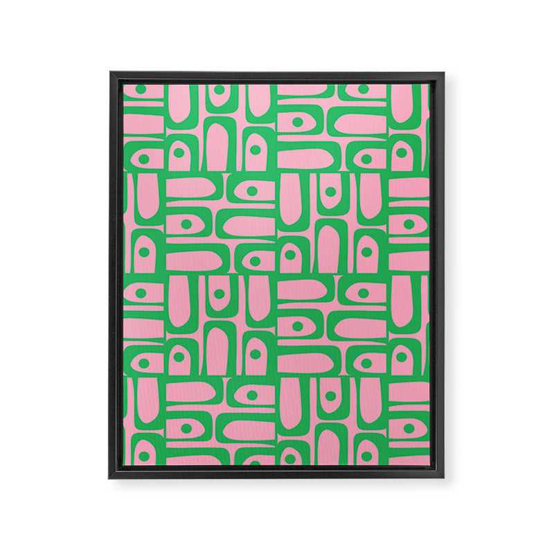 Mid Century Modern Piquet Abstract Multi Geometric Spring Green and Pink Pattern Framed Canvas Print Gallery Image 8