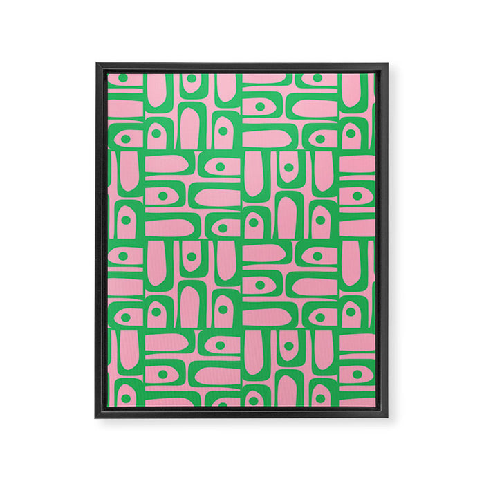 Mid Century Modern Piquet Abstract Multi Geometric Spring Green and Pink Pattern Framed Canvas Print Gallery Image 1