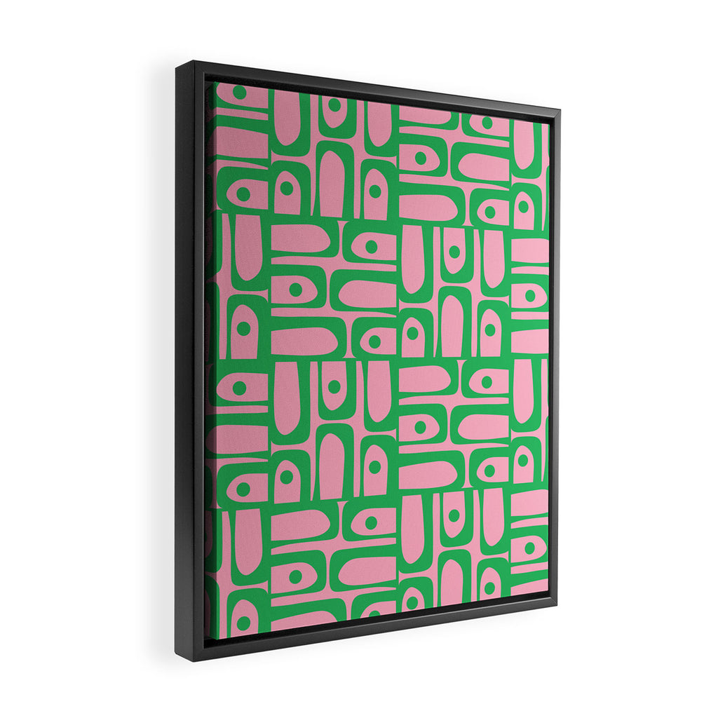 Mid Century Modern Piquet Abstract Multi Geometric Spring Green and Pink Pattern Framed Canvas Print Gallery Image 2