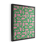 Mid Century Modern Piquet Abstract Multi Geometric Spring Green and Pink Pattern Framed Canvas Print Gallery Image 2