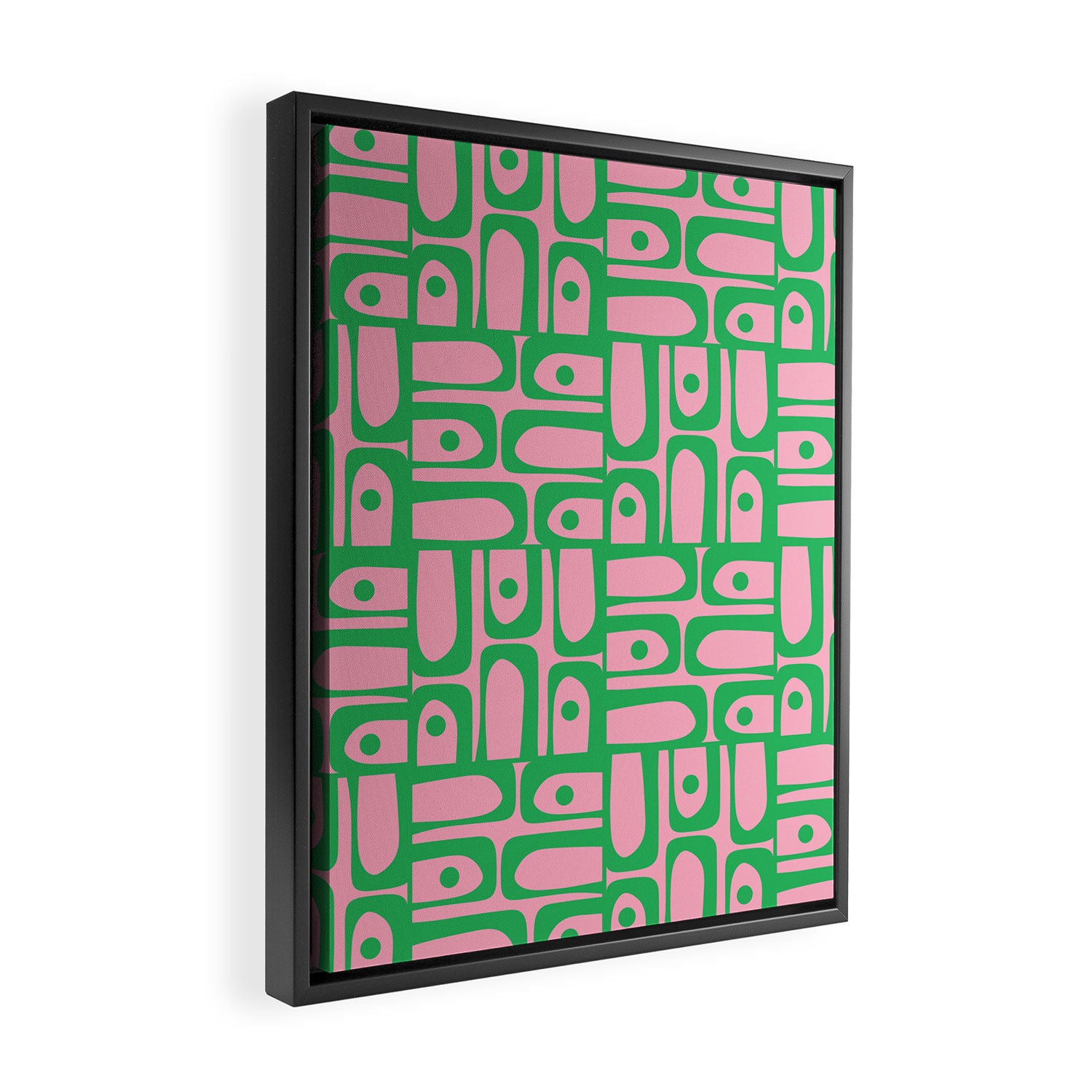 Mid Century Modern Piquet Abstract Multi Geometric Spring Green and Pink Pattern Framed Canvas Print Gallery Image 2