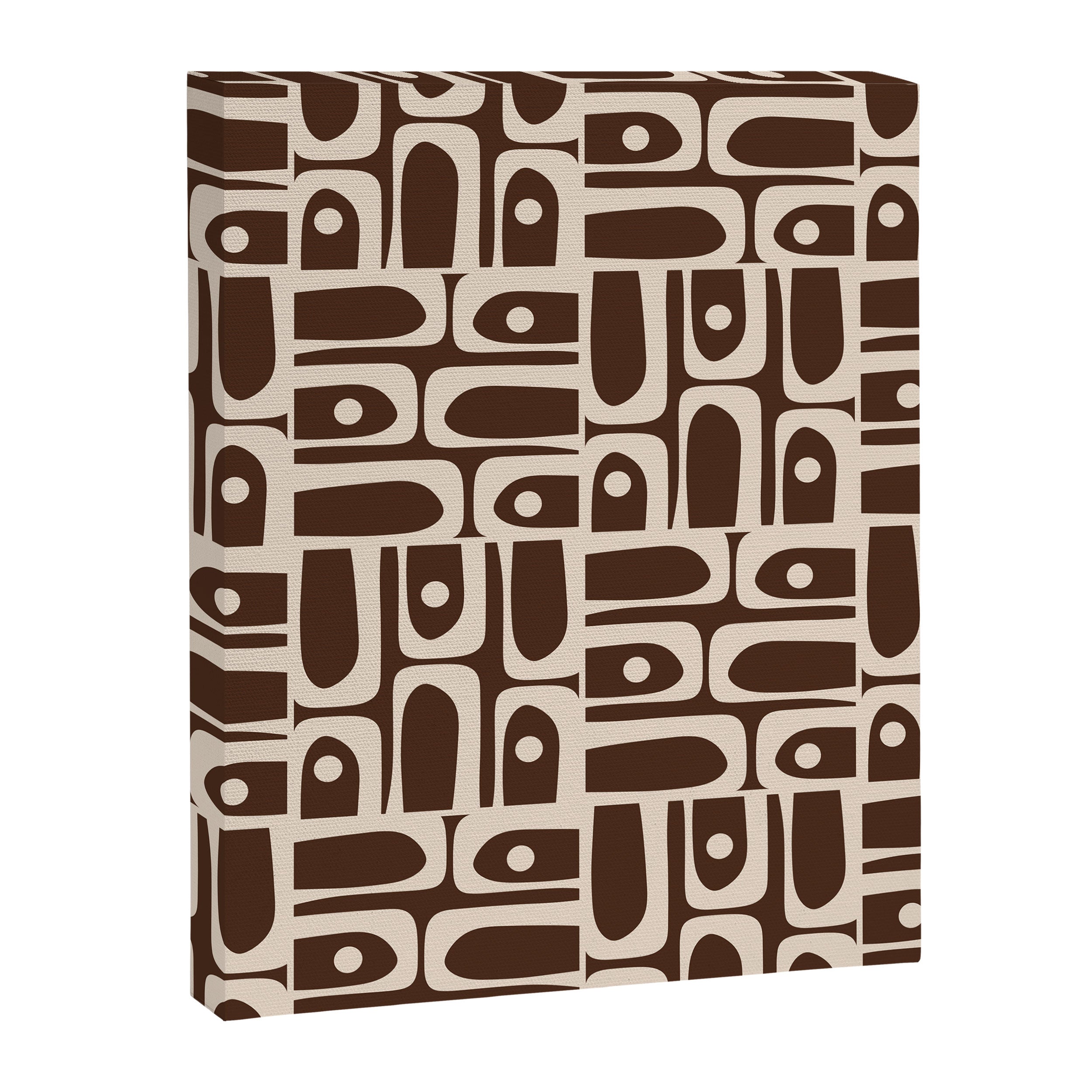 Mid Century Modern Piquet Abstract Multi Pattern 70s Brown and Beige Canvas Print Gallery Image 8