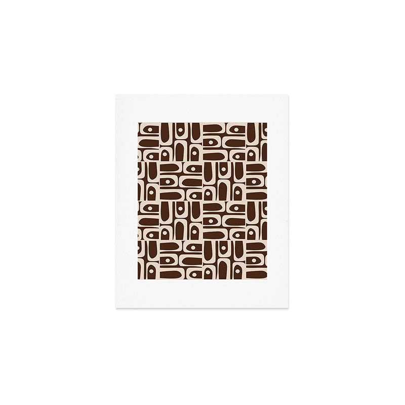 Mid Century Modern Piquet Abstract Multi Pattern 70s Brown and Beige Art Print Gallery Image 1