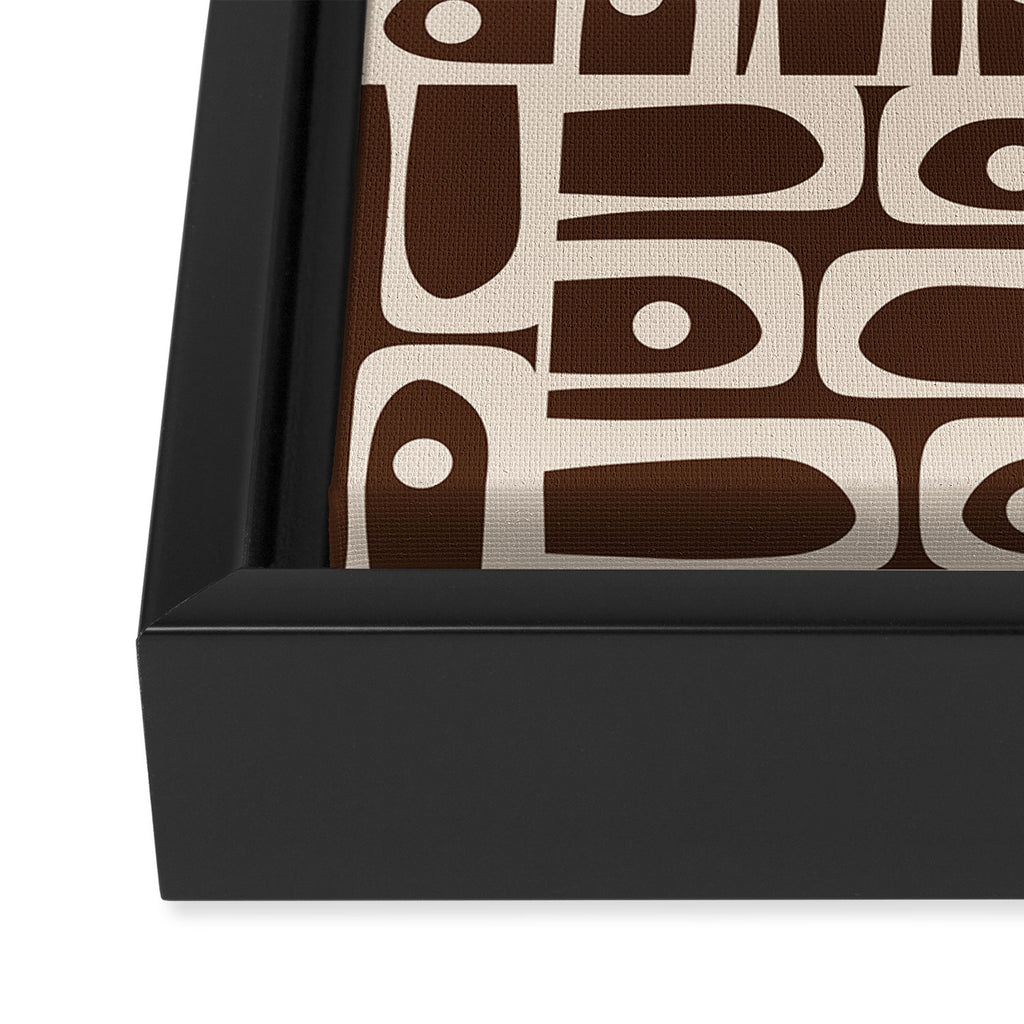 Mid Century Modern Piquet Abstract Multi Pattern 70s Brown and Beige Framed Canvas Print Gallery Image 3