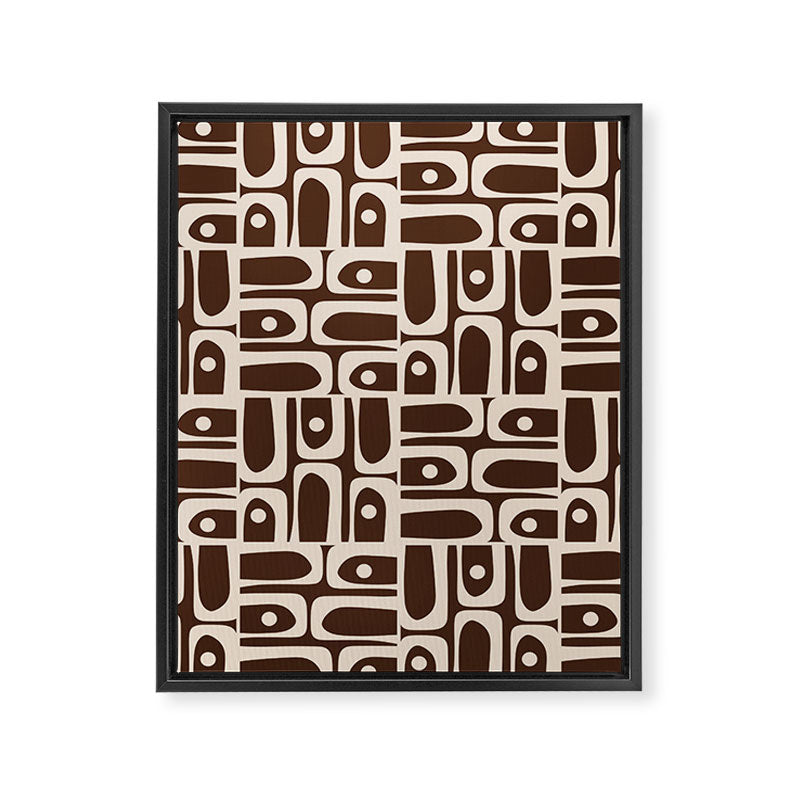 Mid Century Modern Piquet Abstract Multi Pattern 70s Brown and Beige Framed Canvas Print Gallery Image 8
